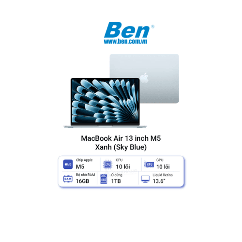 Máy tính xách tay Apple Macbook Air 13 inch M5 10CPU | 10GPU | 16GB | 1TB - Sky Blue (MDHJ4SA/A)