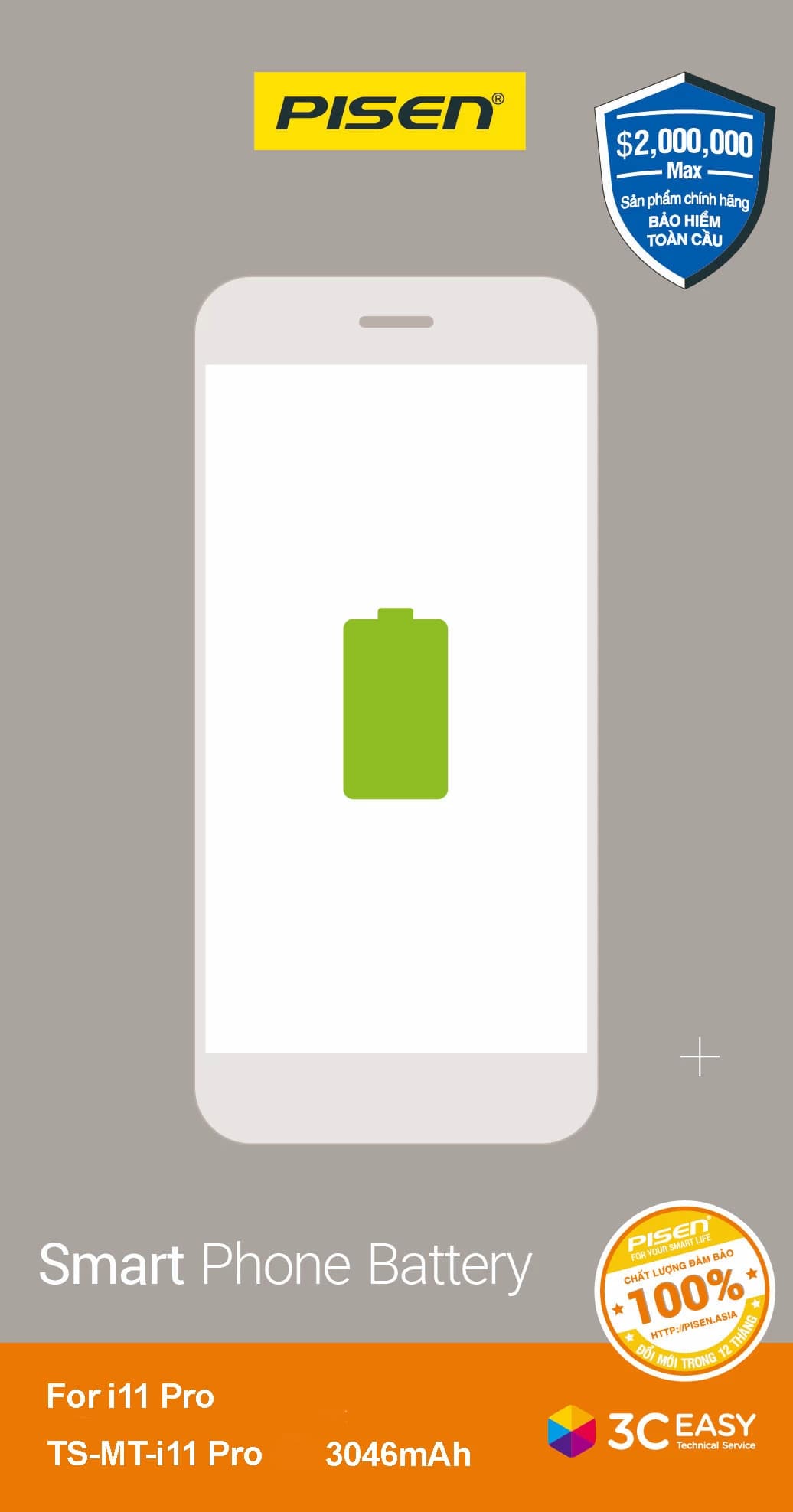 Pin iPhone 11 Pro Max Chính Hãng PISEN (Dung lượng chuẩn 3969mAh)