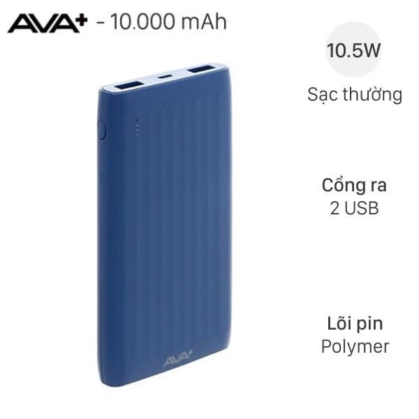 Pin sạc dự phòng Polymer 10000mAh 10.5W AVA+ DS006