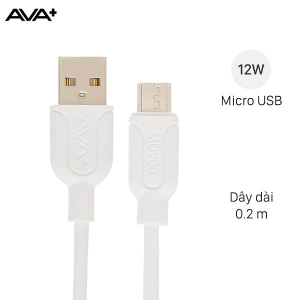 Cáp sạc và truyền dữ liệu USB-A - Micro USB 12W 0.2m AVA+ MU200