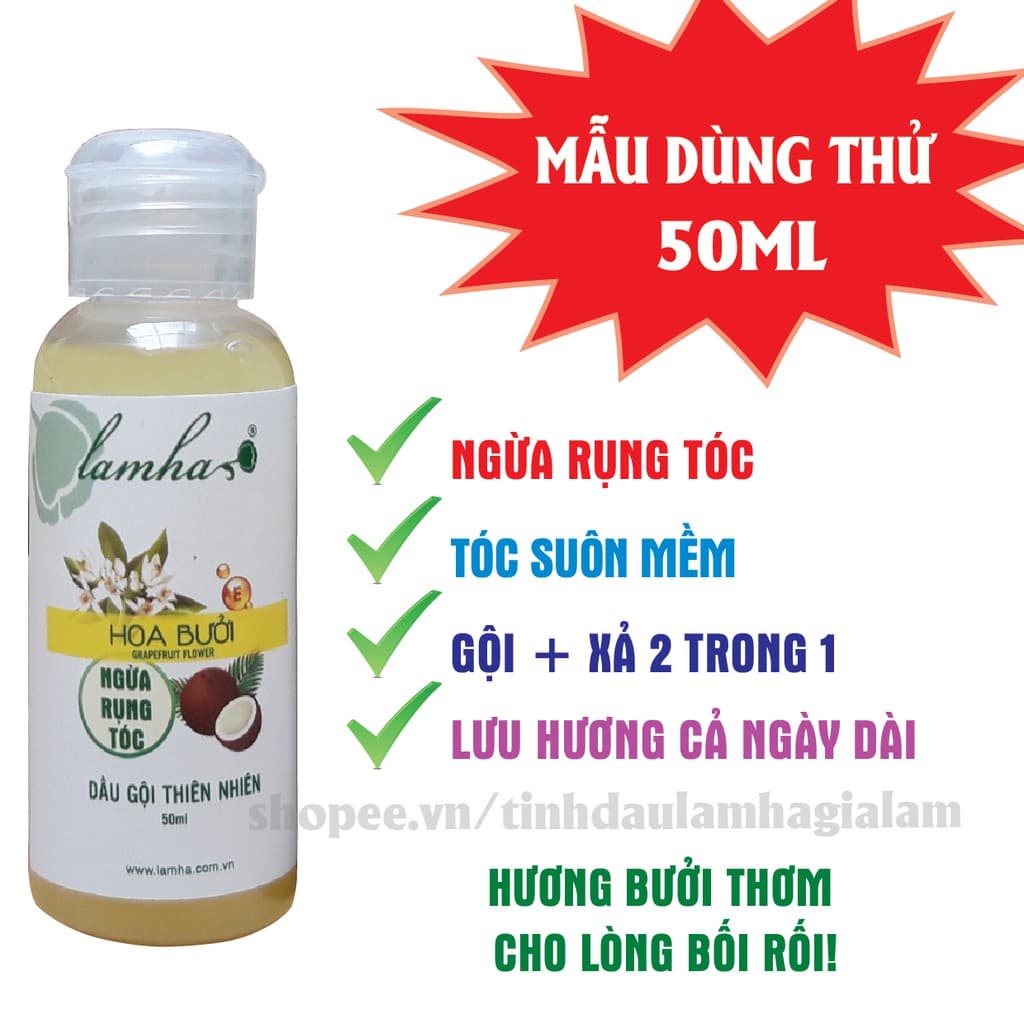 [GIÁ DÙNG THỬ] DẦU GỘI THIÊN NHIÊN HOA BƯỞI LAM HÀ 50ML