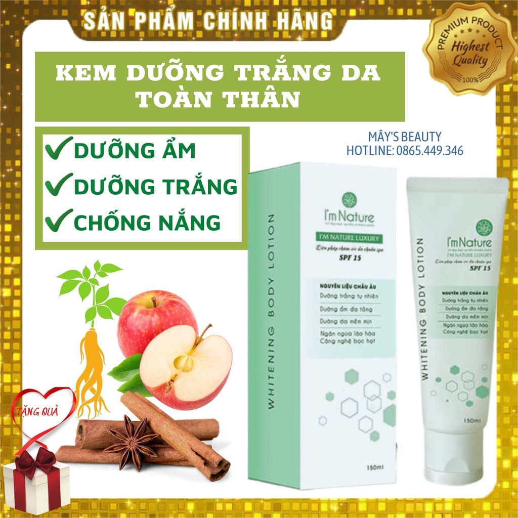 Tuýp Kem Dưỡng Trắng Da Toàn Thân Im Nature Whitening Body Lotion Im Nature SPF 15+ 150ml