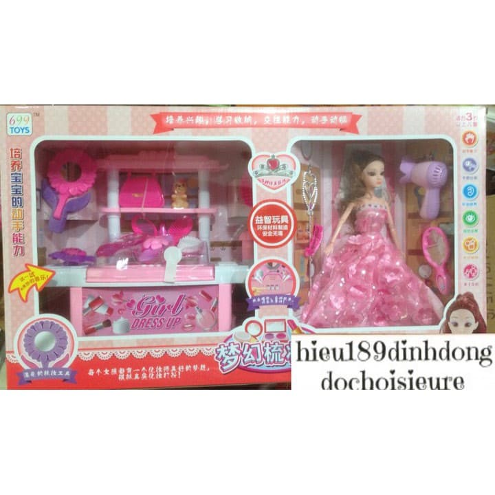 Hộp Đồ chơi Bàn trang điểm búp bê kèm búp bê khớp (ảnh thật)
