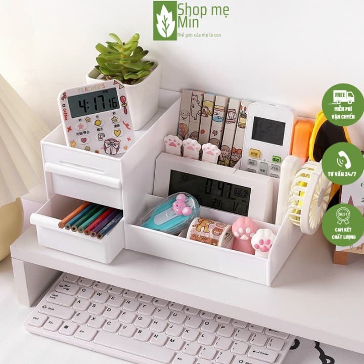 Kệ đựng đồ trang điểm 3 tầng mini, Kệ đựng mỹ phẩm đa năng bằng nhựa 3 tầng nhiều ô tiện ích -MIN43