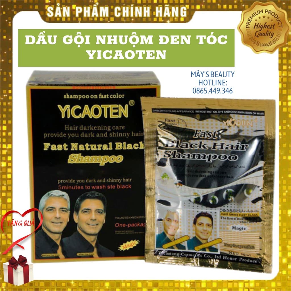 (Hot) Dầu Gội Nhuộm Đen Tóc Yicaoten 2 Gói + Kèm Bao Tay