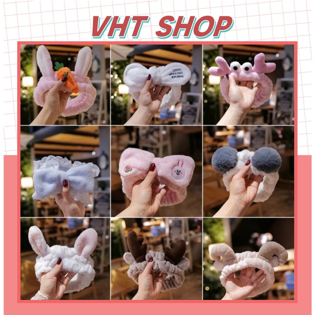 Băng đô rửa mặt, băng đô cài tóc nữ skincare hình thú vải nhung cute dễ thương thời trang Hàn Quốc-VHT SHOP