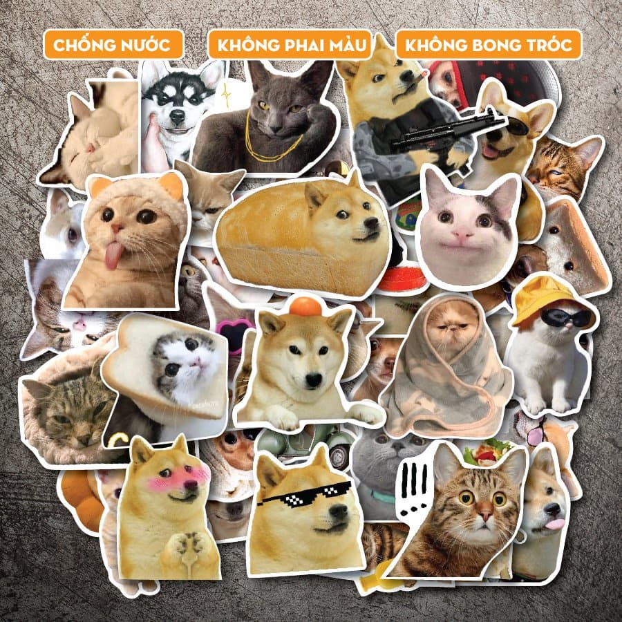 Combo Sticker Meme chống nước sticker dán laptop, điện thoại, đàn guitar, mũ bảo hiểm, vali