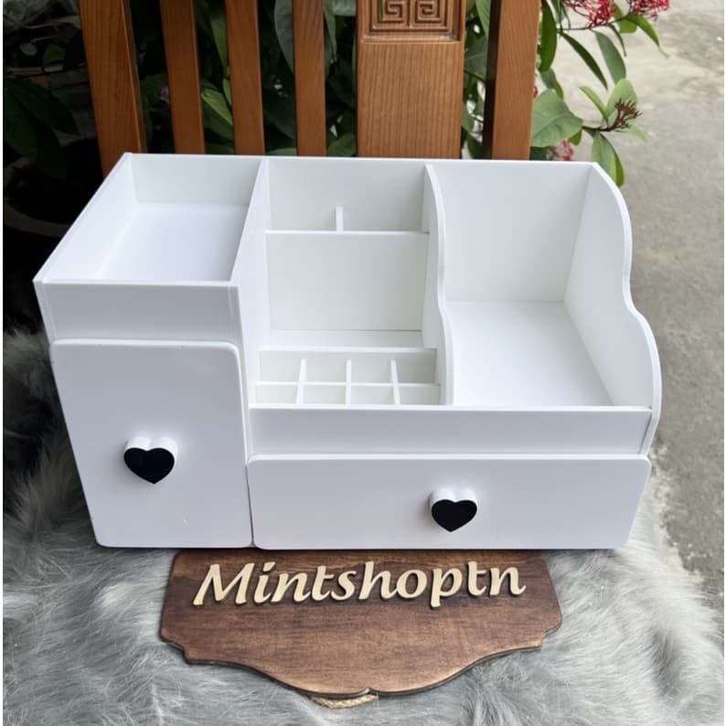 kệ đựng mỹ phẩm max 35xm màu trắng tim đen, Tủ Để Đồ Mĩ Phẩm, Đồ Trang Điểm, Makeup Có Ngăn Kéo Tiện Lợi