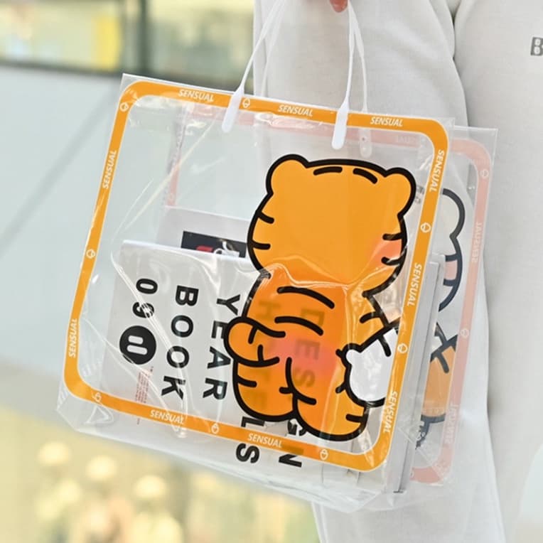 Set 3 Túi xách mua sắm bằng nhựa PP. Túi trong suốt chống thấm nước in hình dễ thương MIN76