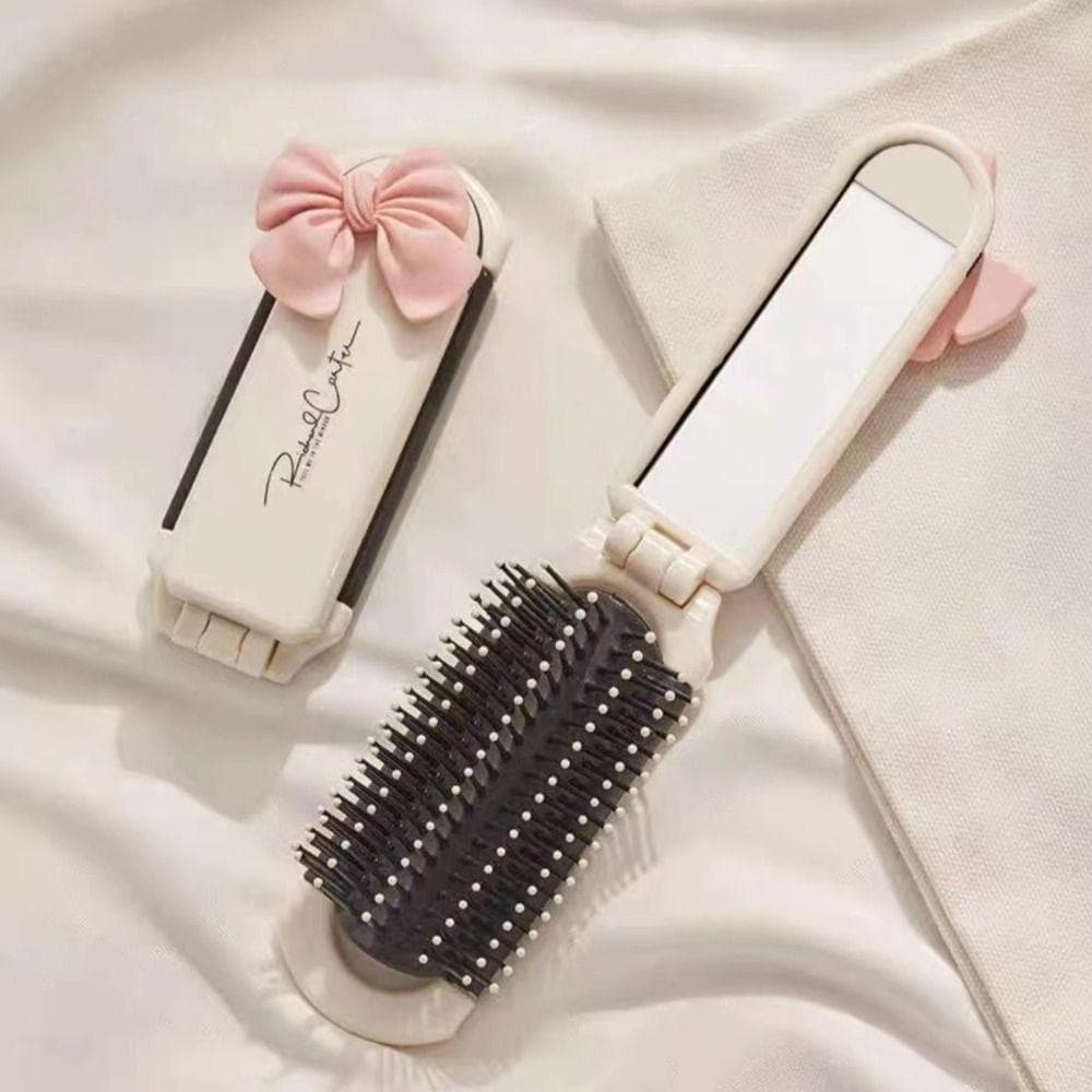 Lược chải tóc kèm gương trang điểm 2 trong 1 mini có thể gấp gọn hoạ tiết hoạt hình MIN195