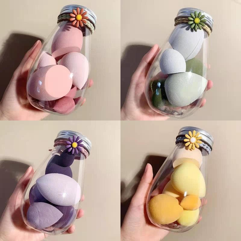 Hộp 6 mút trang điểm tán kem nền hình giọt nước kèm hũ đựng xinh xắn MIN179