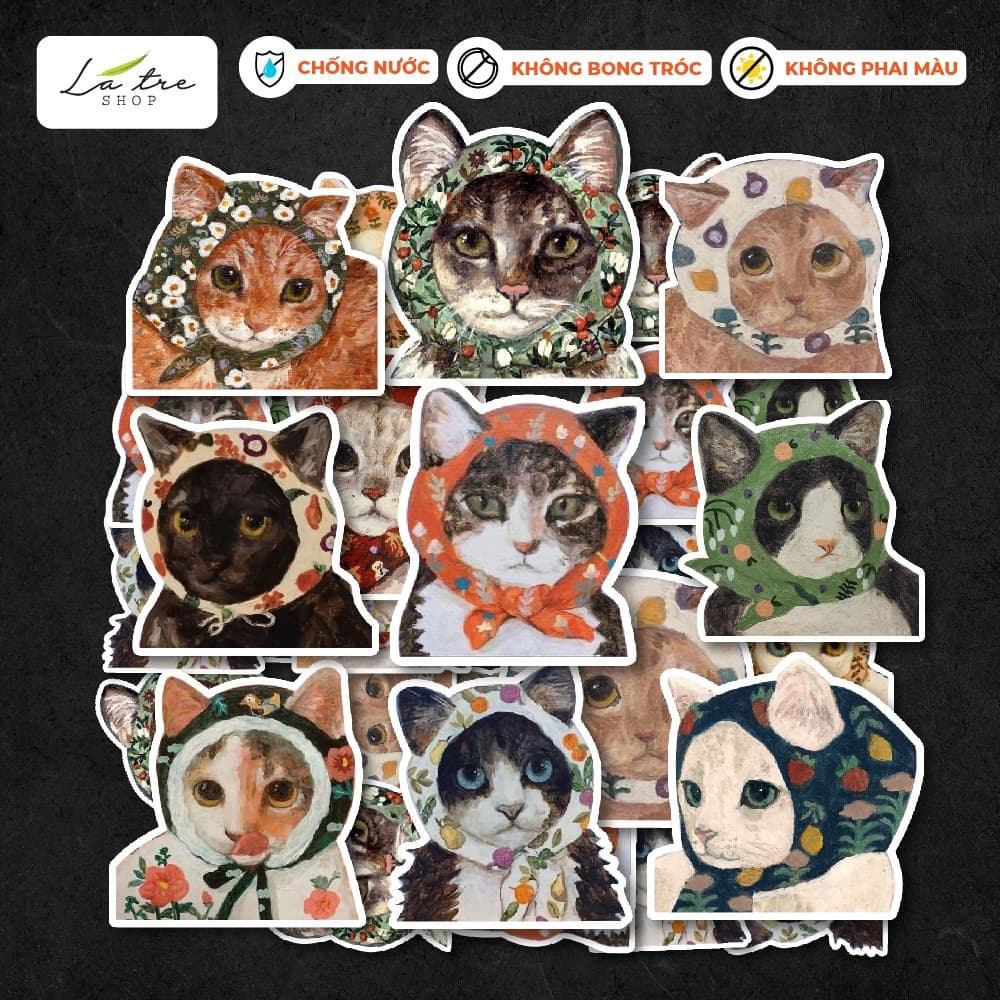 Hình dán sticker mèo đội khăn vịt hot trend hài hước cute dán mũ bảo hiểm, laptop, điện thoại , vali, xe
