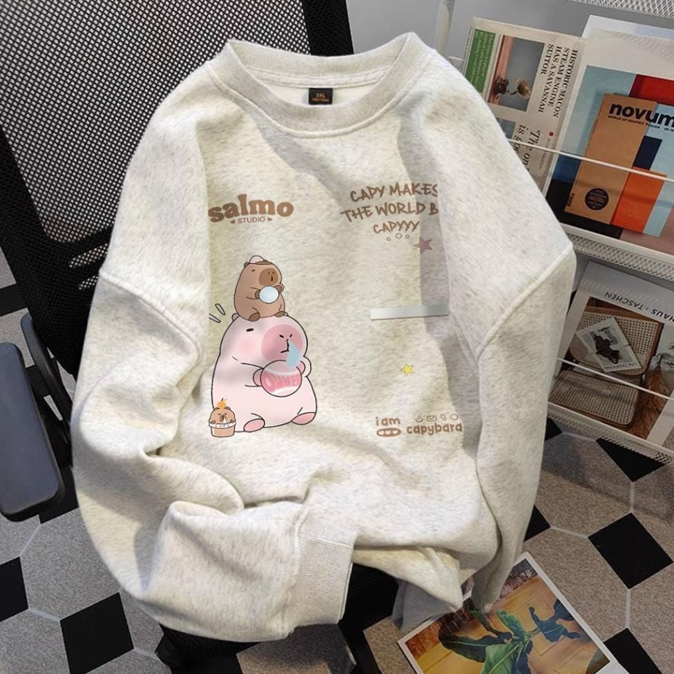 Áo sweater nữ dễ thương capybara xám tiêu form rộng dày giữ nhiệt áo dài tay mùa đông hàn quốc Áo Nỉ AP UT