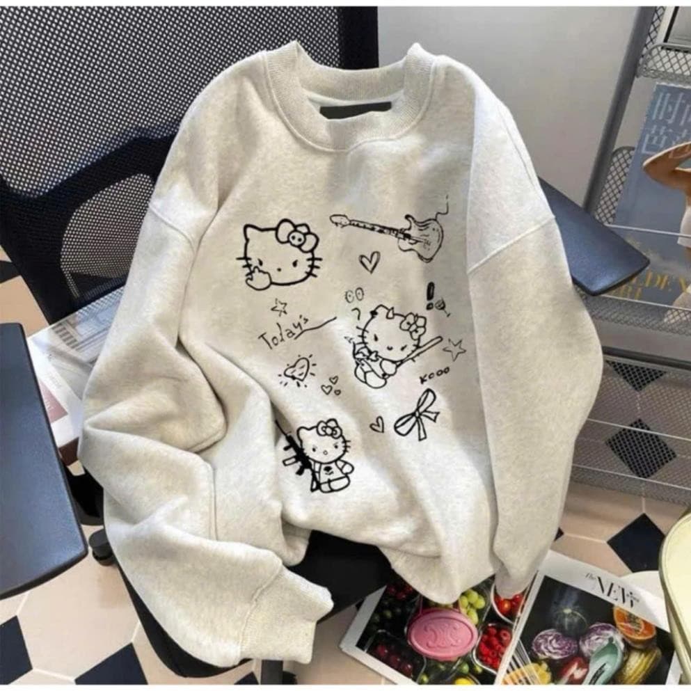 Aó Sweater From Rộng  In Hình Hello kit.Ty Today Phong Cách Hàn Quốc UT