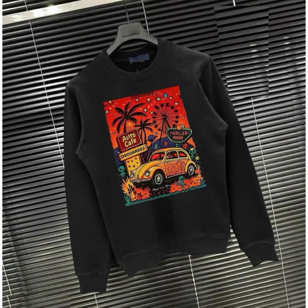 Áo Sweater dsq cây dừa oto đỏ Áo Sweater Nam Nữ Form Rộng Chất Cotton Nỉ COTTON Cổ Tròn Dài Tay UT