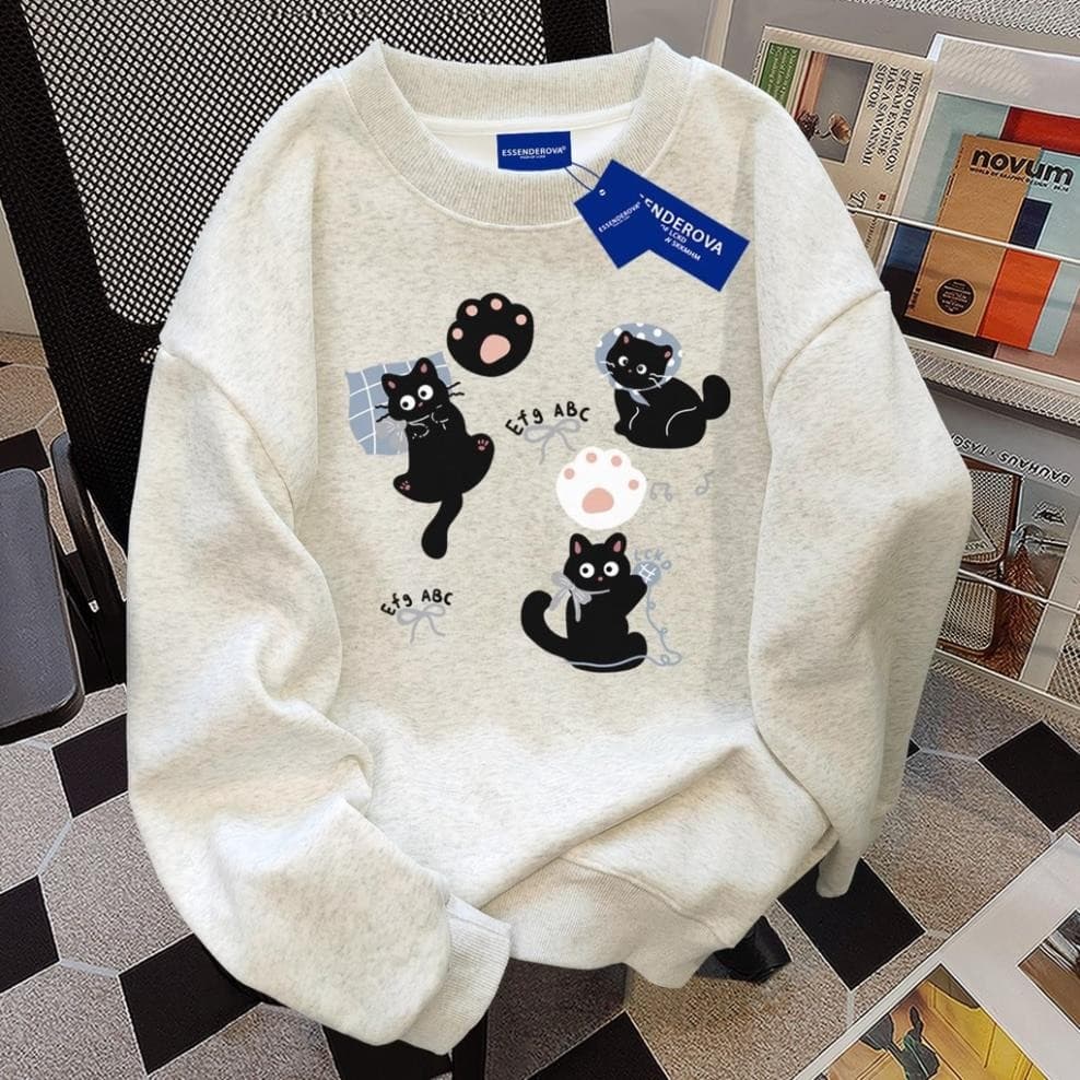 Áo sweater nữ xám tiêu MÈO ABC áo xinh nỉ mùa đông áo khoác dễ thương UT