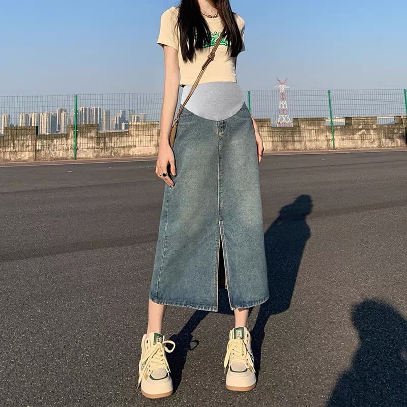 Chân váy bầu jeans thiết kế dáng dài đẹp