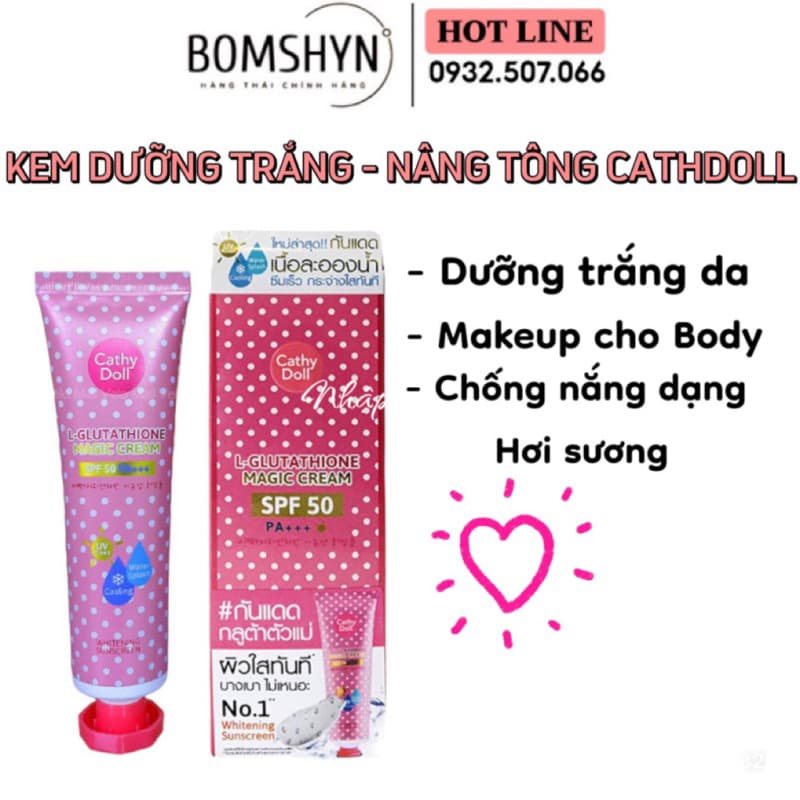 Kem chống nắng dưỡng trắng da Cathy Doll L - Glutathione Magic Cream SPF50 PA+++ Thái Lan 138ml Mẫu Mới