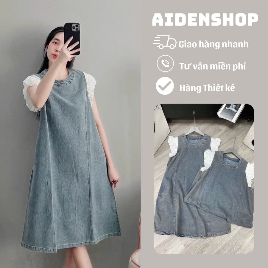 Váy suông jeans thời trang thiết kế đẹp Aidenshop đầm bầu sang chảnh