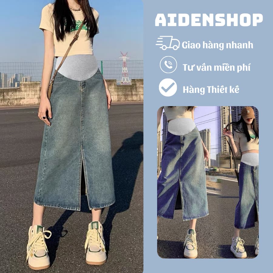 Chân váy bầu jeans thiết kế dáng dài đẹp
