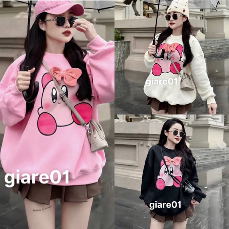 Áo Nỉ Sweater Cổ Tròn In Bé Má Hồng