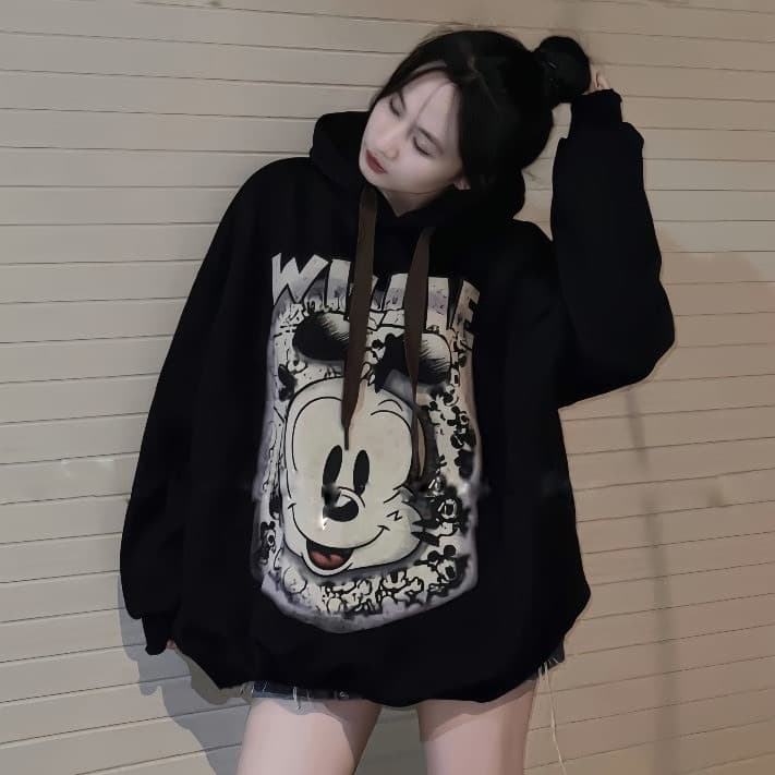 Áo Khoác Hoodie  chuột MIc Vải Nỉ tàu ép lông nhung ấm áp Nam nữ unisex, hodie dây kéo mũ 2 lớp mùa đông cao cấp