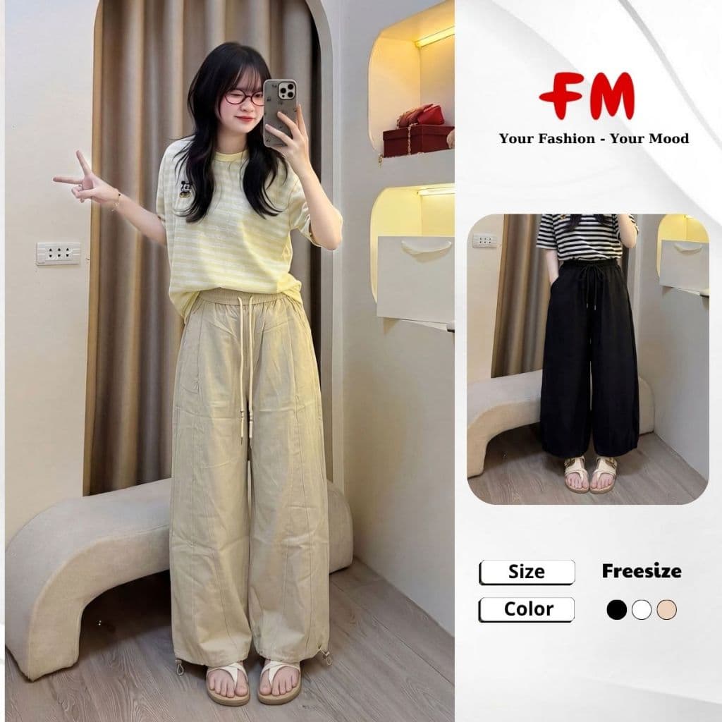 Quần Kaki Ống Suông Nữ FMSTYLE Viền Lưng Thun Rút Gấu Mang Thoải Mái, Phối Đồ Năng Động  26040205