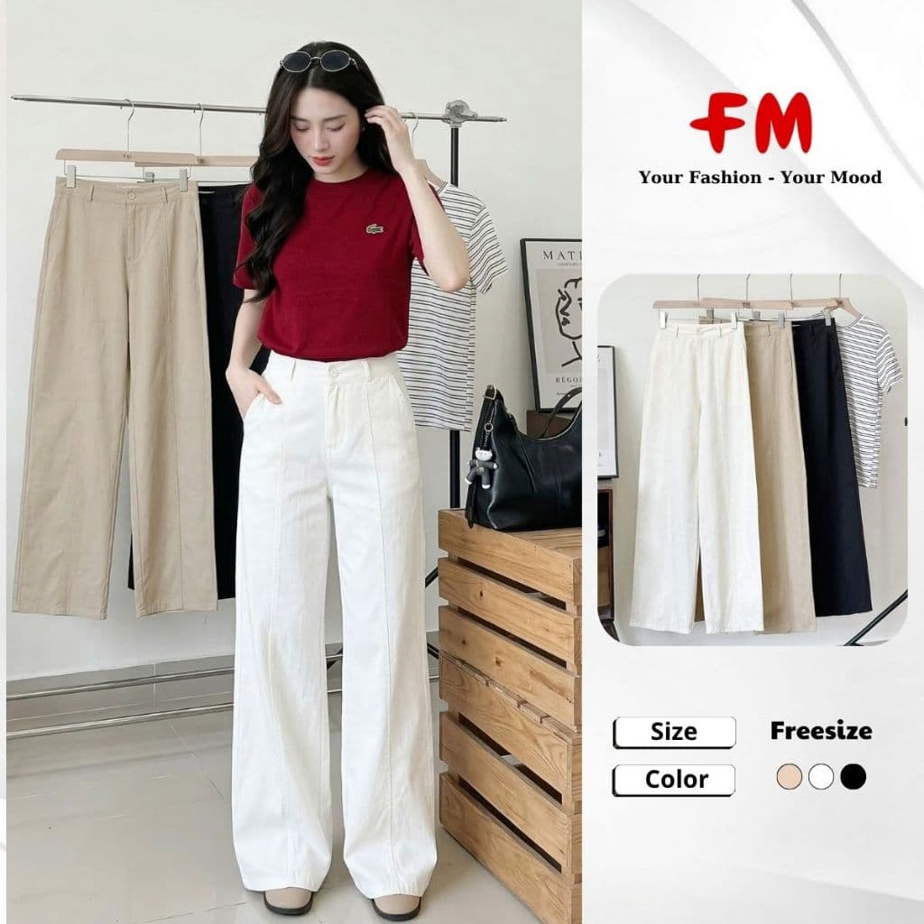 Quần Kaki Ống Suông Trơn Viền Giữa FMSTYLE - Chuẩn Form, Che Khuyết Điểm Bụng mỡ, Hách Dáng 26041065