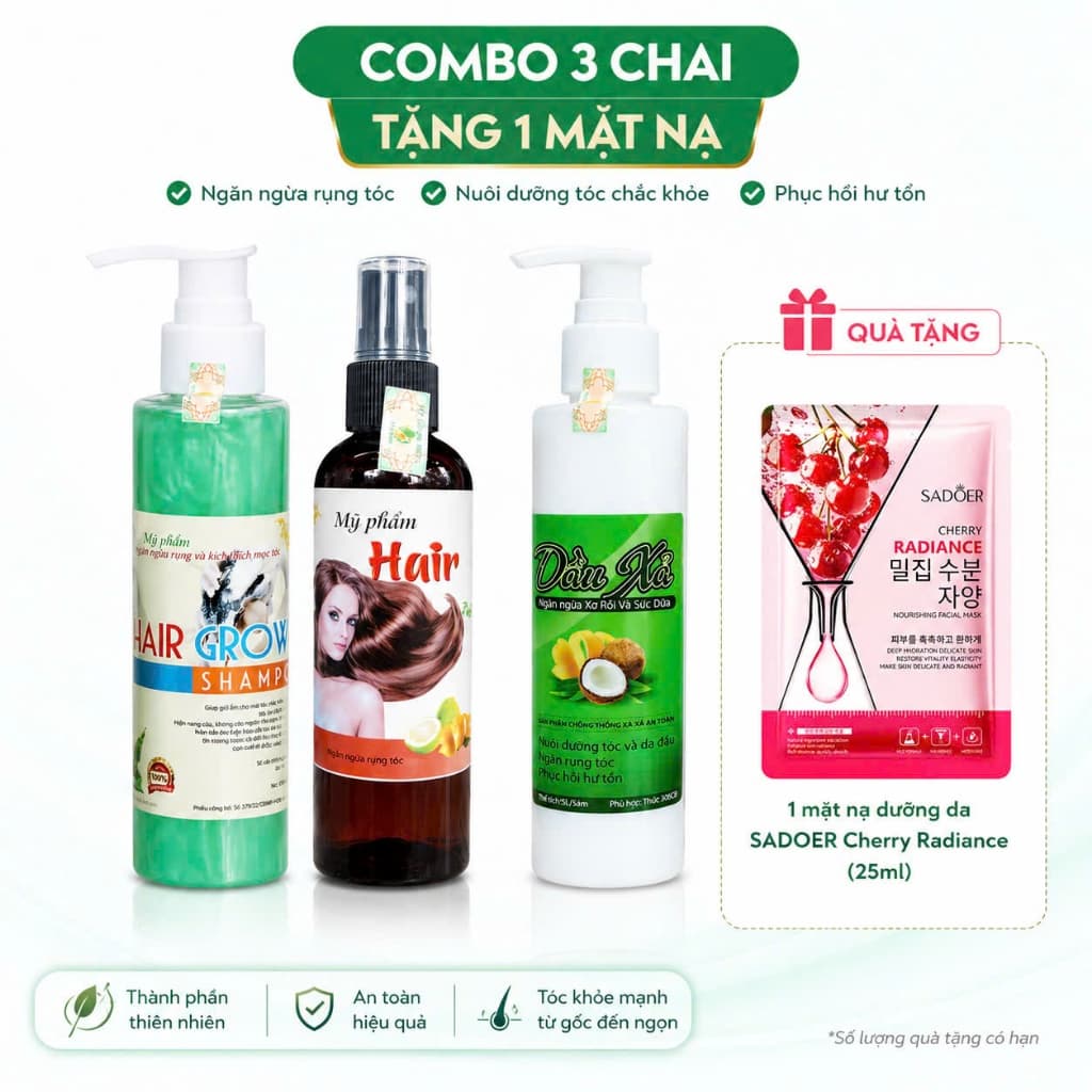 Bộ 3  tóc mọc nhanh dài tinh dầu bưởi kích mọc tóc, dầu gội bưởi, dầu xả sữa dừa hoa bưởi giúp giảm rụng, ngăn ngừa gàu