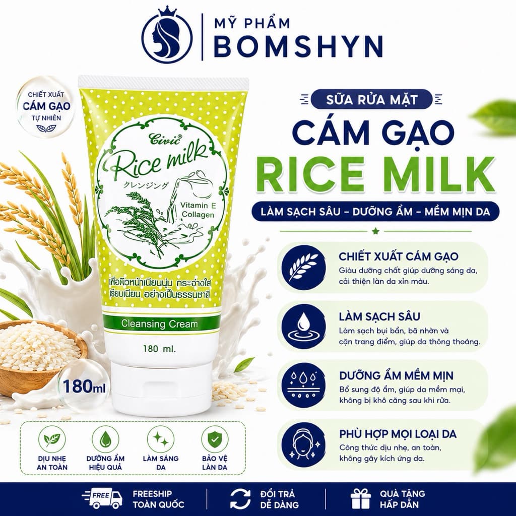 1 tuýp Sữa rửa mặt Gạo Civic Rice milk thái lan chính hãng 180gam