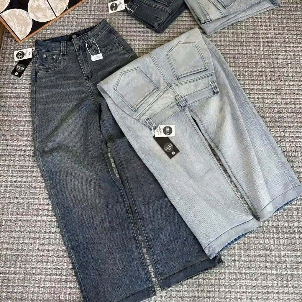 Quần Jeans Ống Suông Nữ  FMSTYLE Lưng Cao Đai To Túi Viền Basic Dễ Phối Đồ 26060407