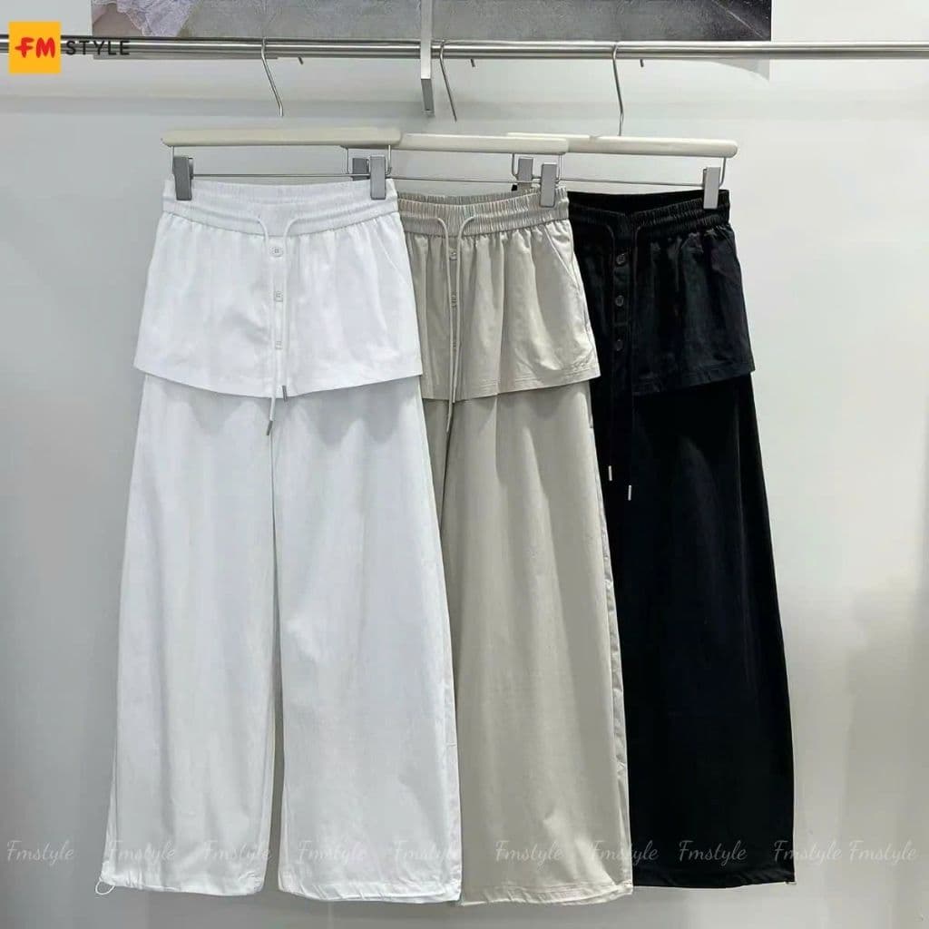 Quần Kaki Nữ Ống Suông FMSTYLE Lưng Thun Phối Vạt Nút Cạp Cao Dây Rút Dễ Phối Đồ 26070339