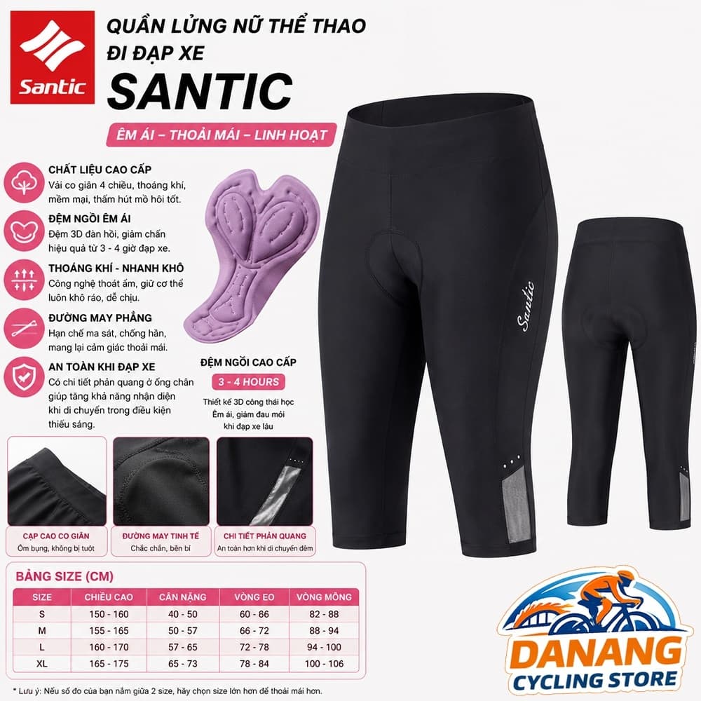 Quần Lửng Nữ Đạp Xe SANTIC – Quần Thể Thao Có Đệm Mông 3D – Thoáng Khí, Co Giãn
