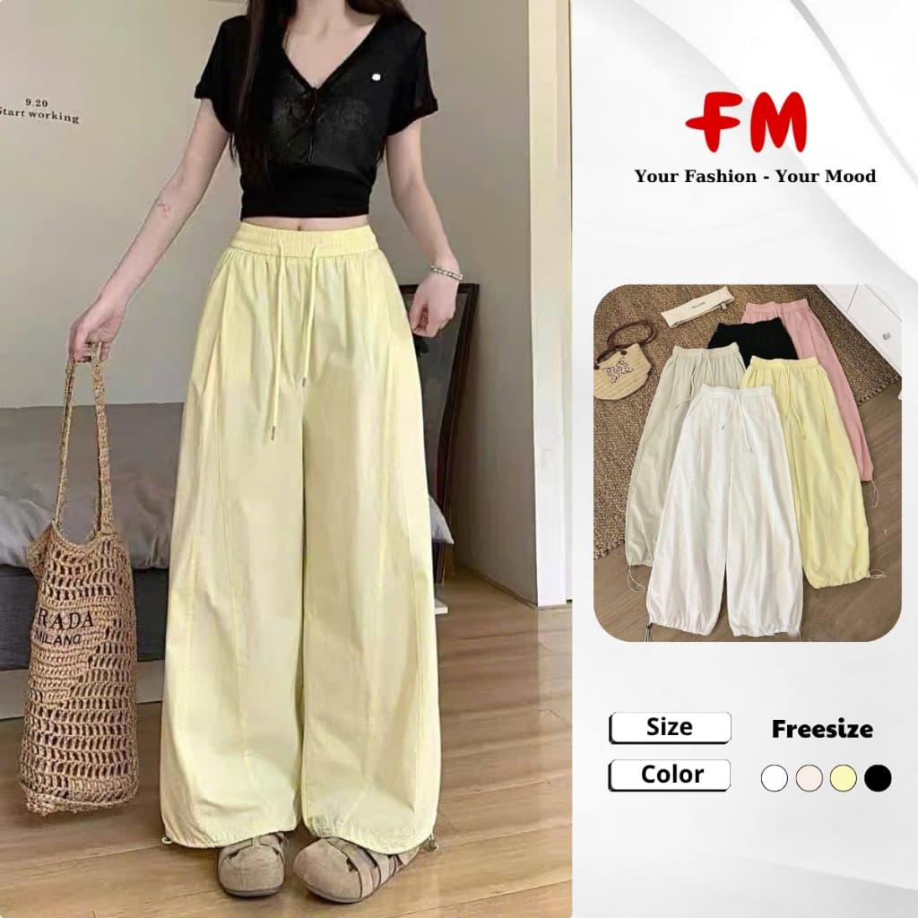 Quần Kaki  Ống Suông Nữ FMSTYLE Rút Gấu Viền Thun Phong Cách Trẻ Trung 26040205