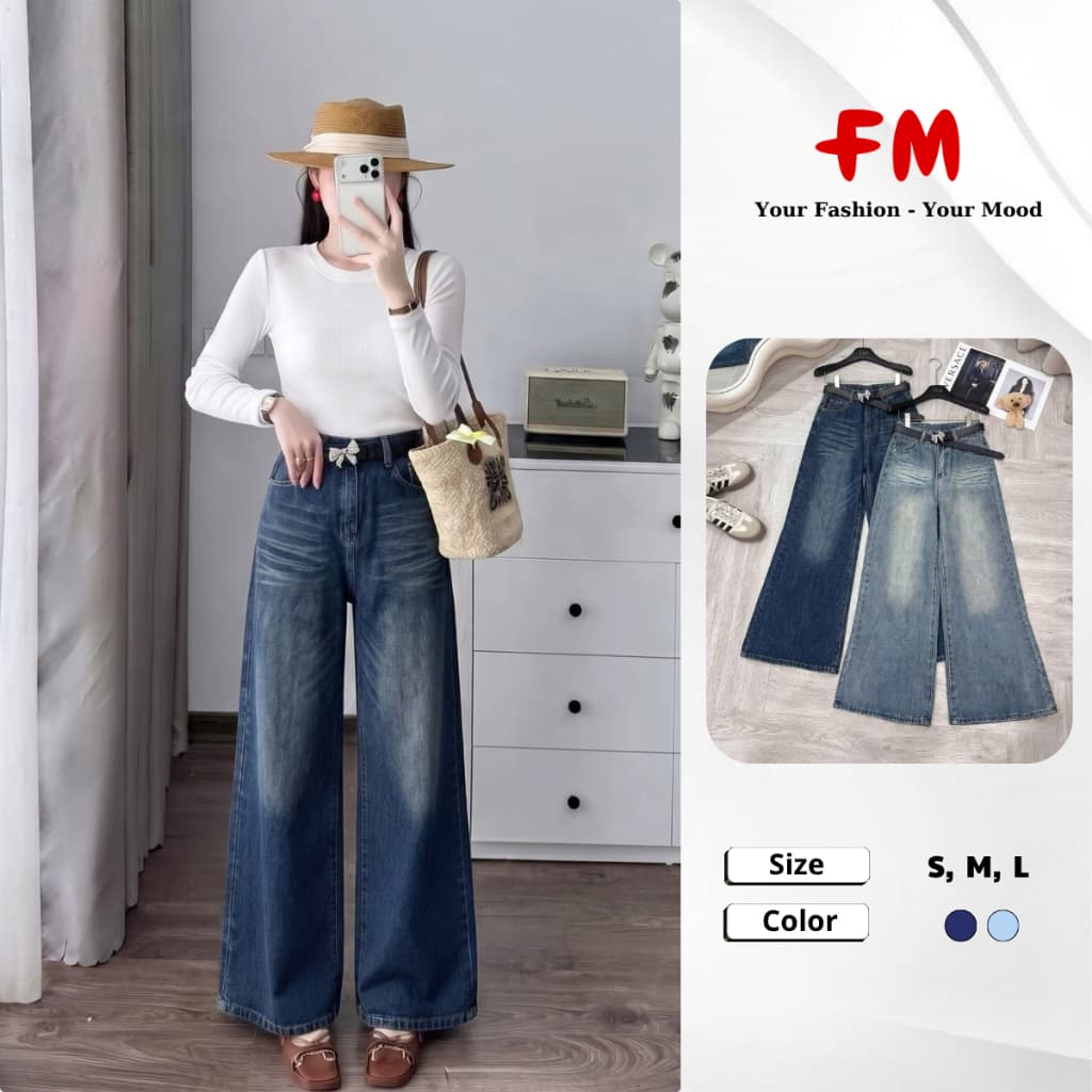 Quần Jeans Nữ Ống Rộng Hottrend FMSTYLE Phong Cách Trẻ Trung, Mang Hách Dáng 26080520