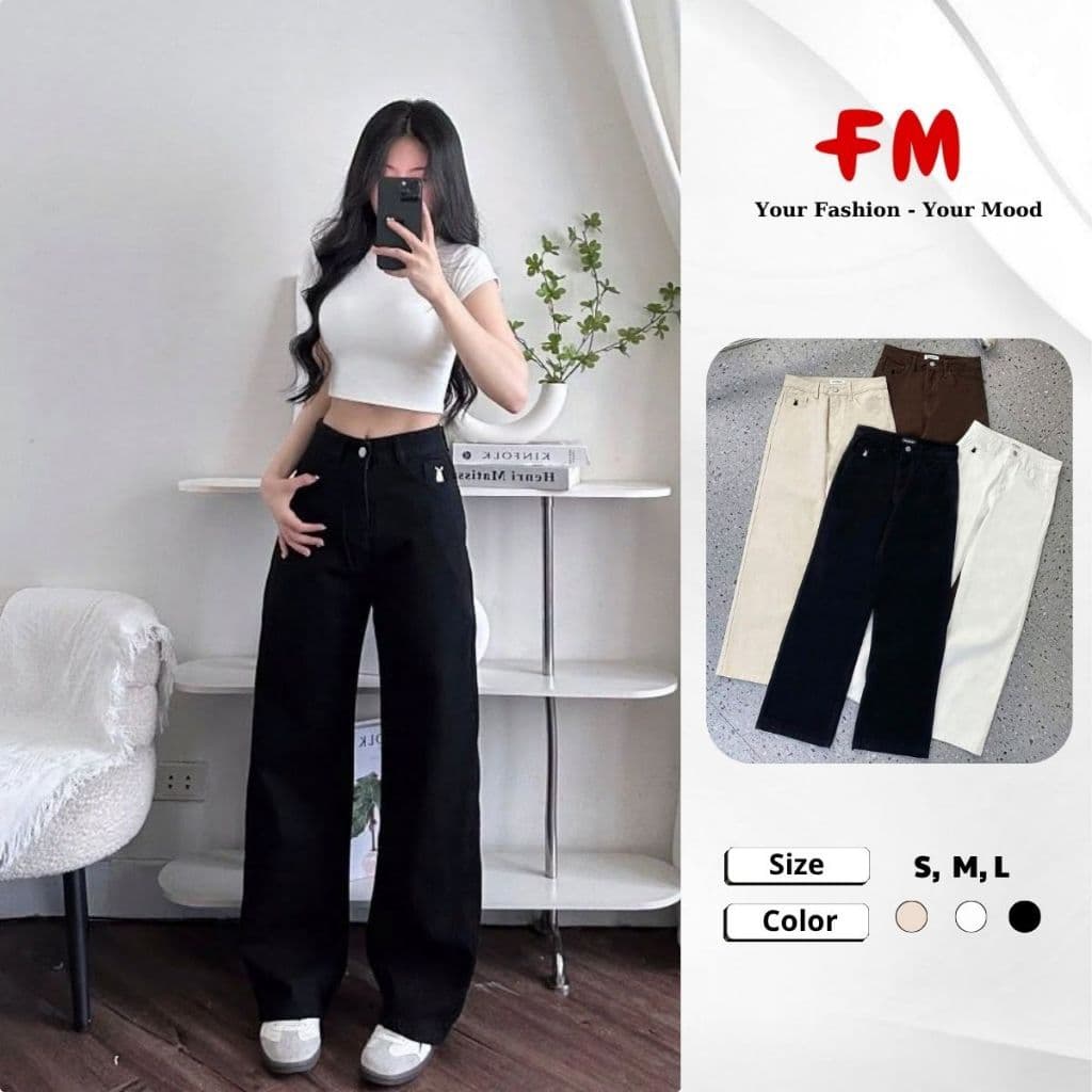 Quần Kaki Nữ FMSTYLE Ống Suông thêu thỏ 3 Màu Đủ Size 26080647
