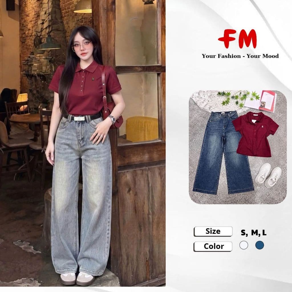 Quần Jeans Nữ FMSTYLE Ống Suông đai đôi đắp túi 2 Màu Đủ Size S M L 26090391