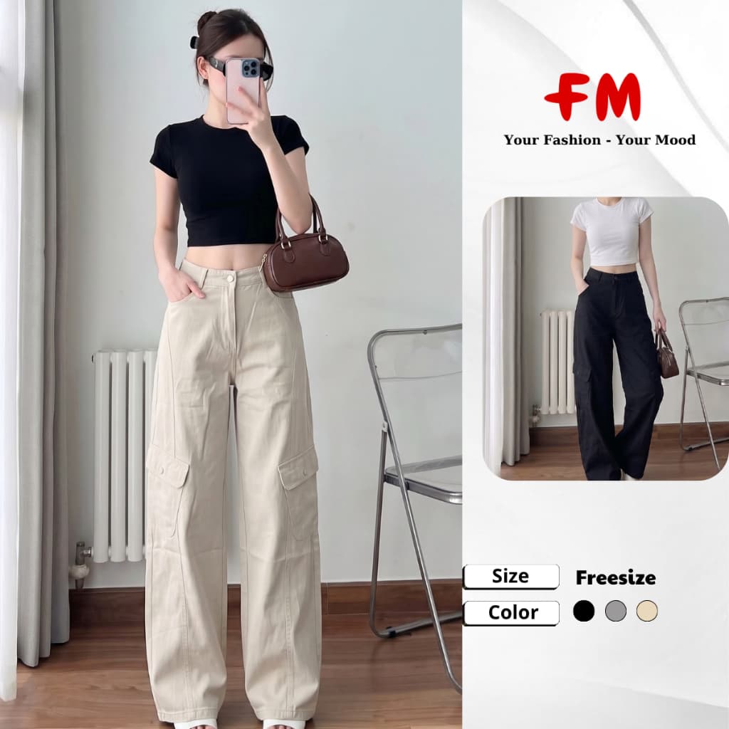 FMSTYLE Quần Kaki Nữ Ống Suông 2 túi 2 túi nắp nút 3 màu đủ size S M L 26100289