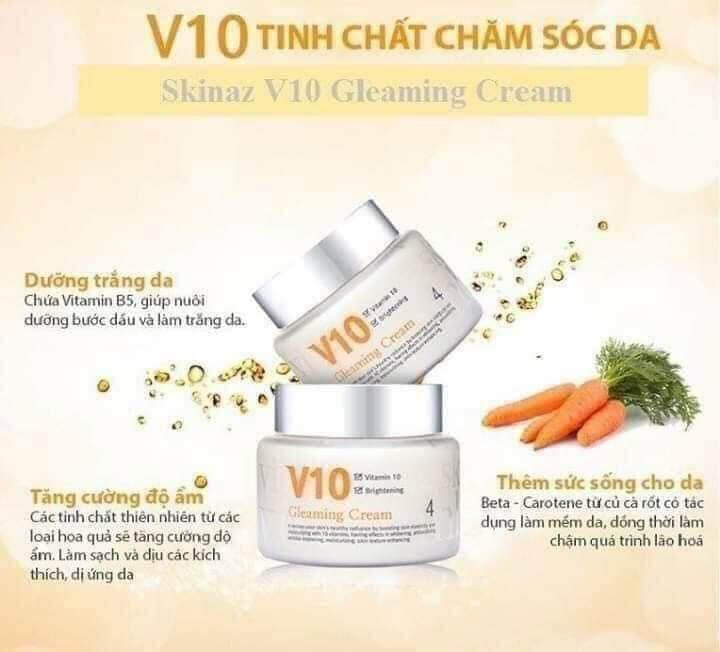 Kem dưỡng trắng da V10 Skinaz 50ml- Hàn Quốc nâng tone da mờ thâm nám