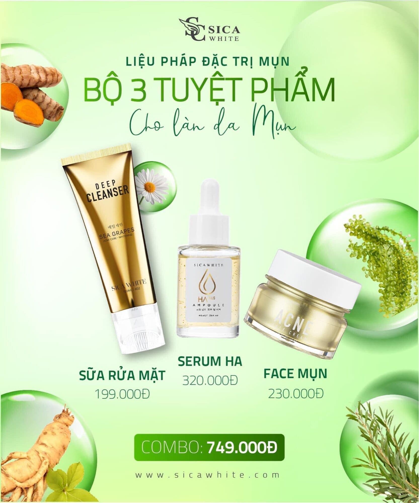 [HCM]Compo Mụn Sicawhite ( Sữa rửa mặt+Serum+Kem mụn acne)