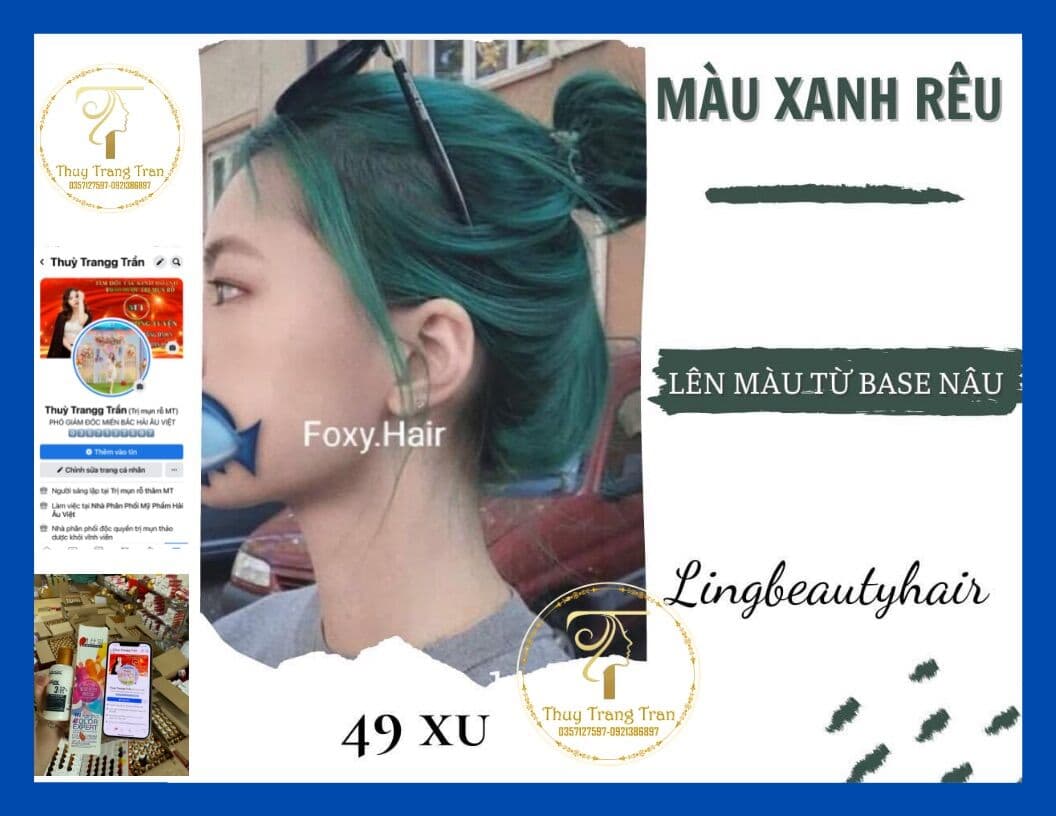 (Sale Gốc) Thuốc Nhuộm Tóc Xanh Rêu Tặng Lược-OXI-Gang Tay