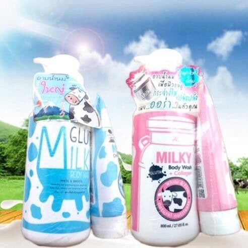 [HCM]Sữa tắm con bò Gluta Milky Thái Lan 800ml tặng sữa rửa mặt