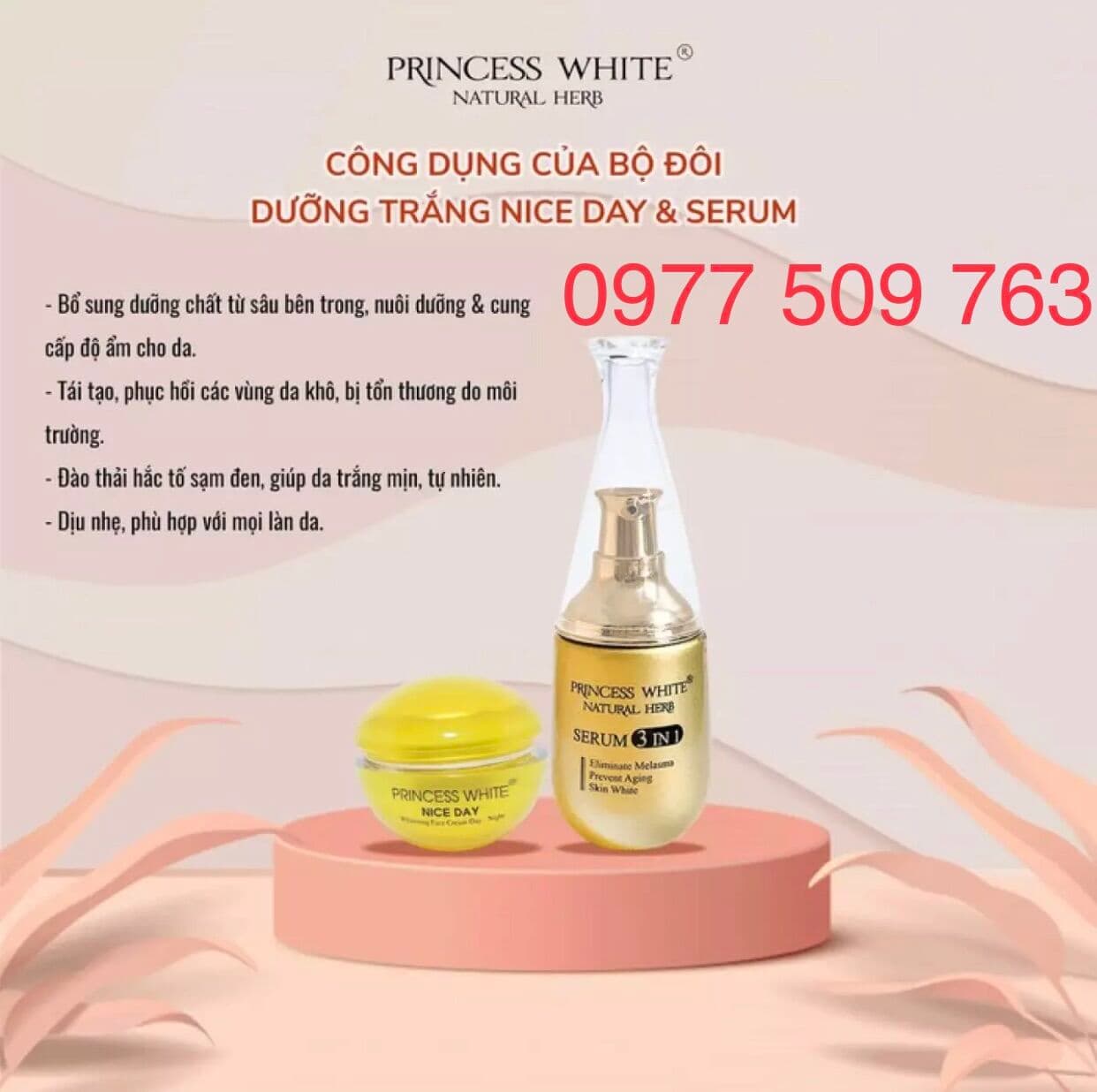 [HCM]Bộ kem NICE DAY 22gr + Serum 3in1 Princess White 40ml dưỡng trắng da giữ ẩm se khít chân lông