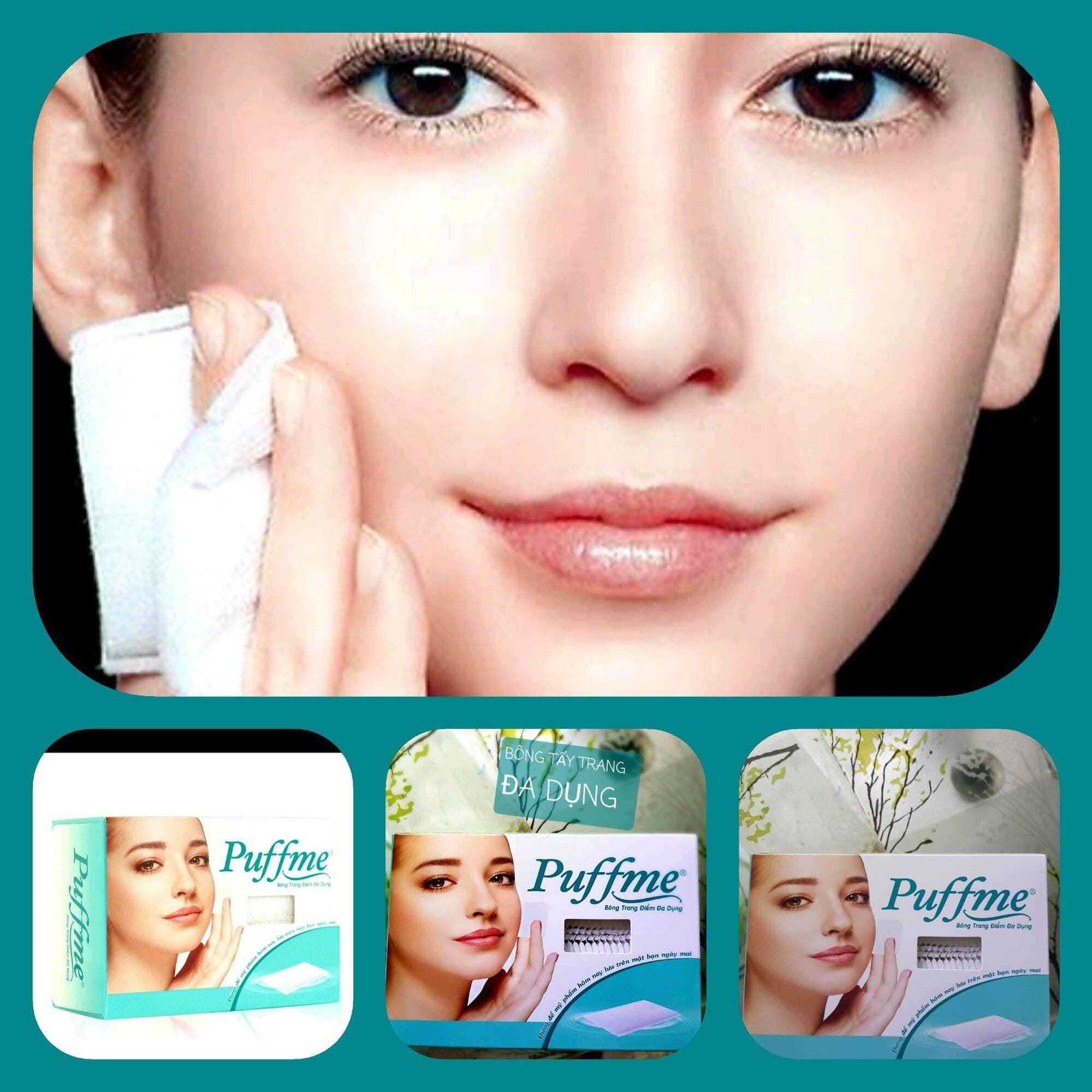 Bông tẩy trang hộp Puffime 80 miếng cao cấp dùng trang điểm và tẩy trang tới miếng cuối cùng mà vẫn còn ghiền