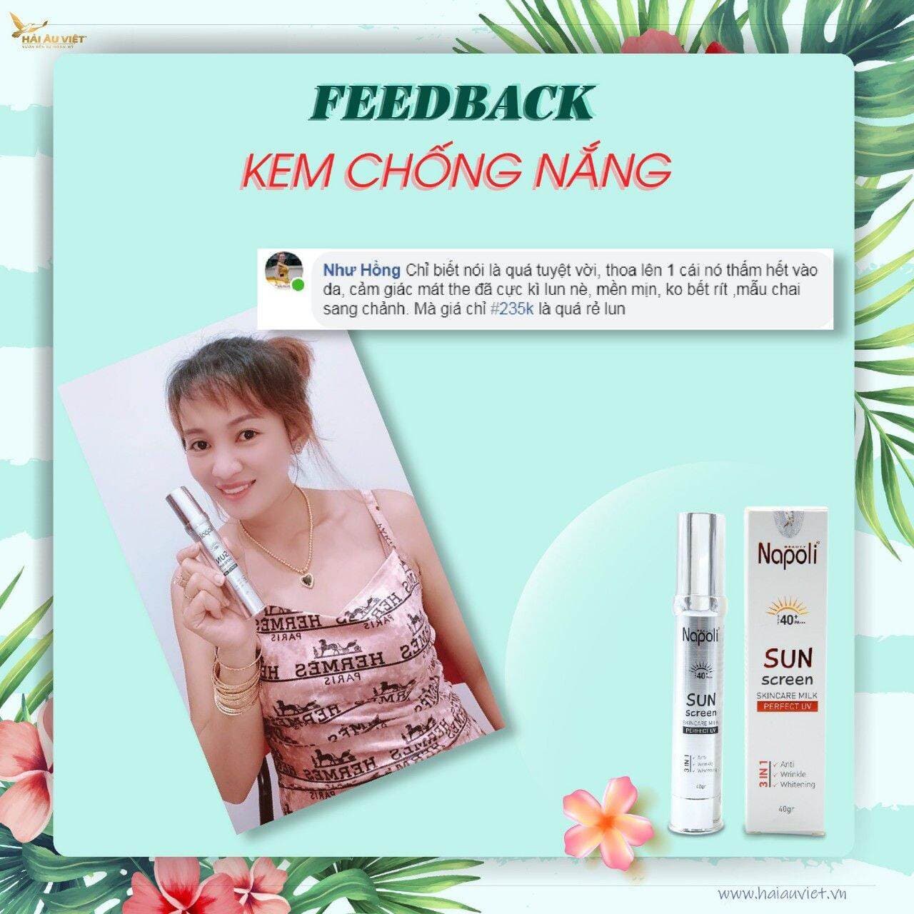 kem chống nắng Napoli chống nắng phân tử nước thấm nhanh vào da không trôi khi gặp nước
