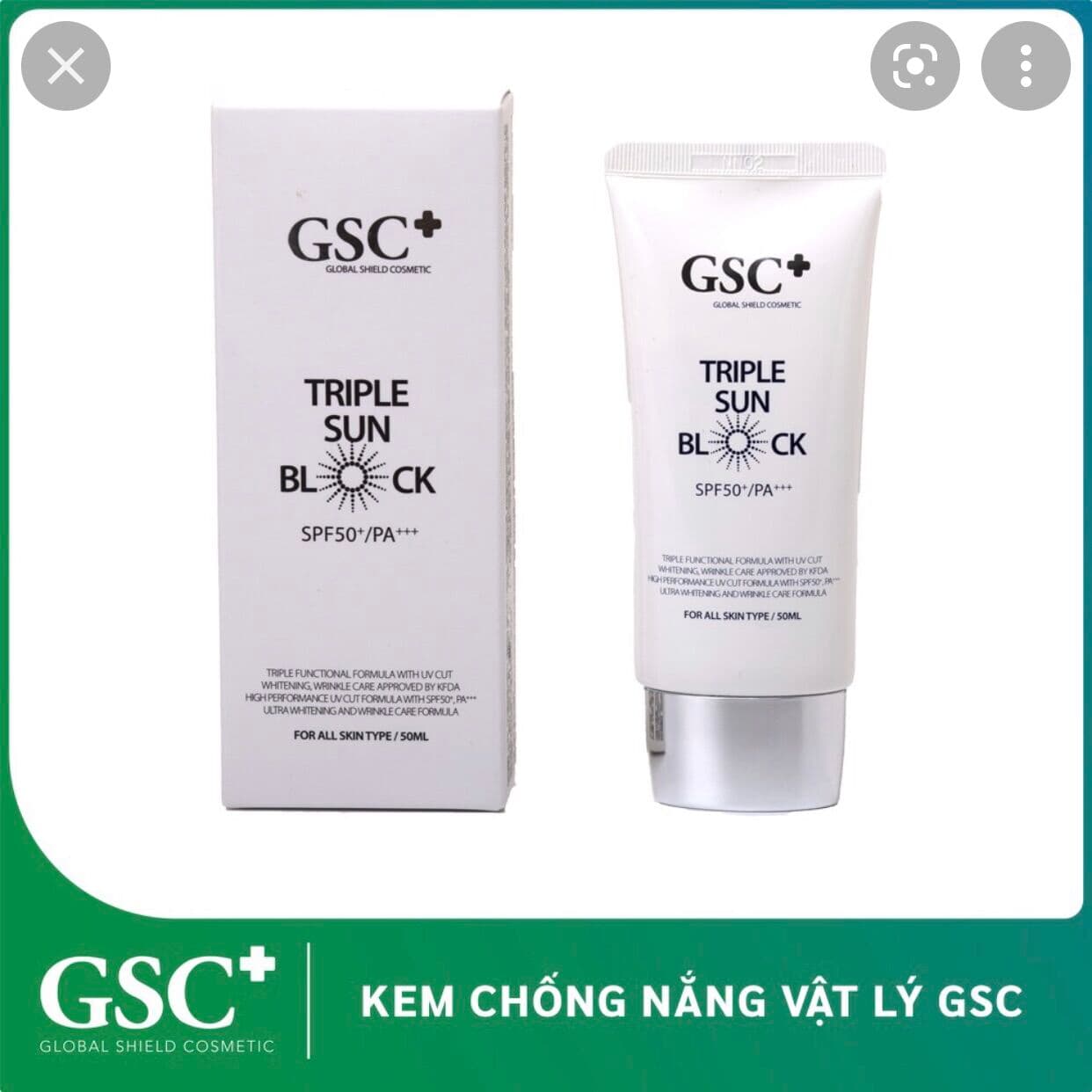 CHÍNH HÃNG Kem chống nắng GSC SPF 50+ Thấm ngay không bết dưỡng da như lớp trang điểm nhẹ