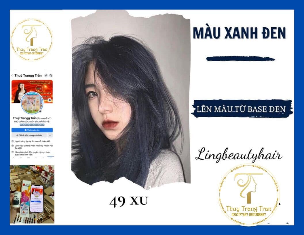 Sét Thuốc Nhuộm Tóc Xanh Đen Tặng Lược-Oxi-Gang Tay