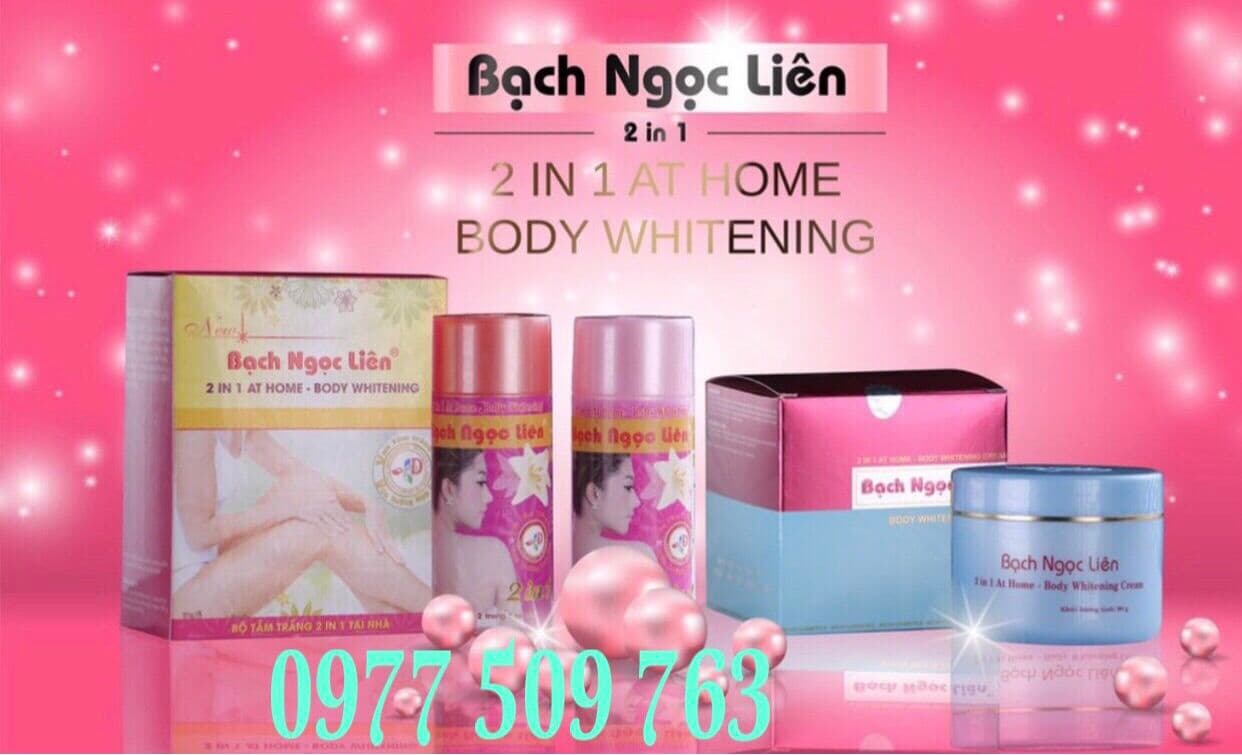 [HCM]Bộ tắm trắng + Kem dưỡng trắng da body Bạch Ngọc Liên - xanh
