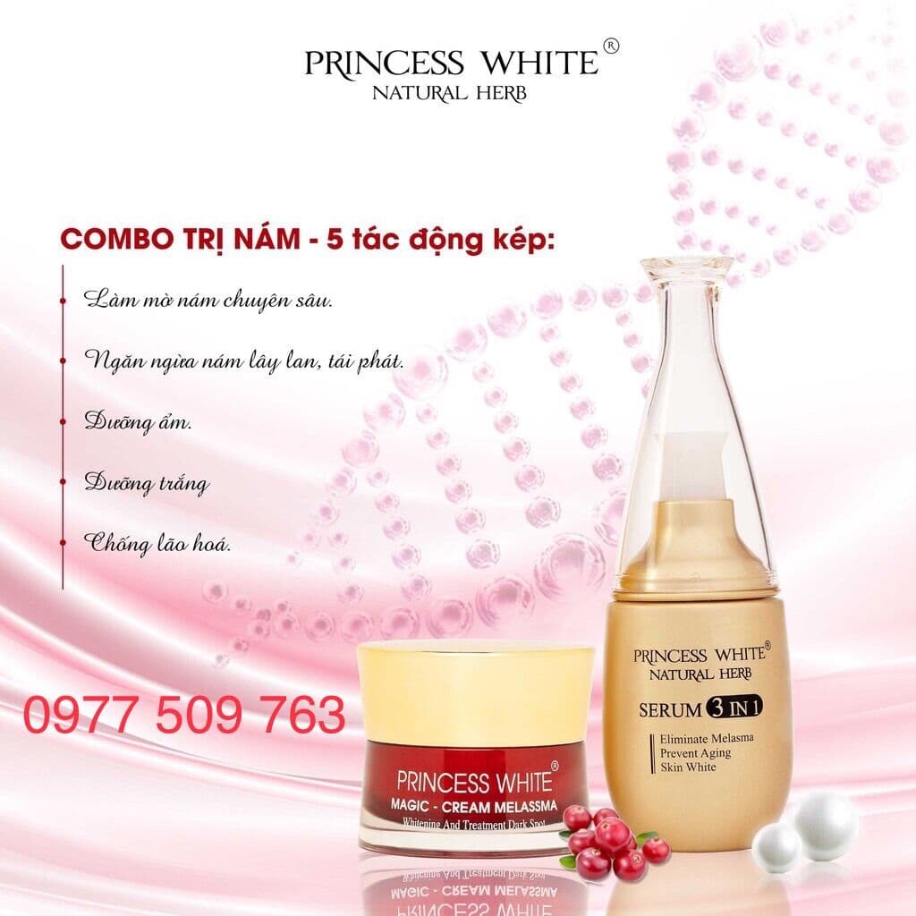 [HCM]Bộ kem nám Magic 20gr + Serum dưỡng trắng da se khít chân lông Princess White 3in1 40ml
