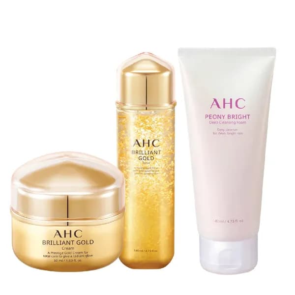 Combo Chống Lão Hóa Chuyên Sâu 24K AHC BRILLIANT GOLD (Nước cân bằng 140ml & Kem Dưỡng 50ml) tặng 1 sữa rửa mặt AHC 140ml
